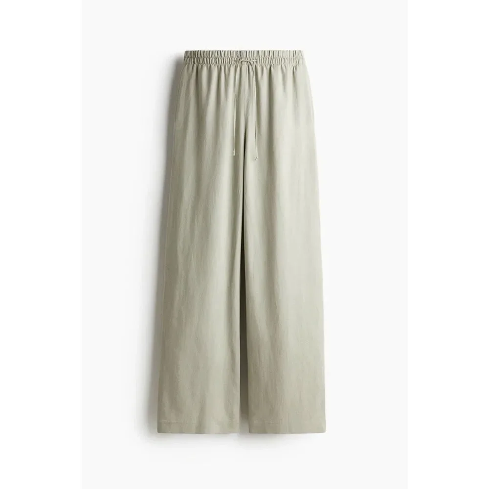 Women's H&M Linen Blend Wide Leg Drawstring Pants | Sage Green | Size XS